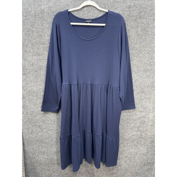 Torrid At The Knee Jersey Waffle Skater Dress Size 4X Navy Blue Tiered Crew Neck - Picture 2 of 12